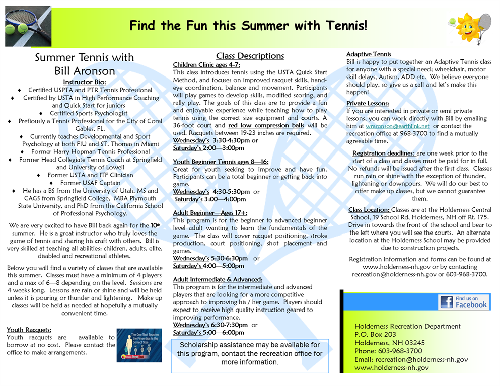 Holderness Recreation Department Announcements